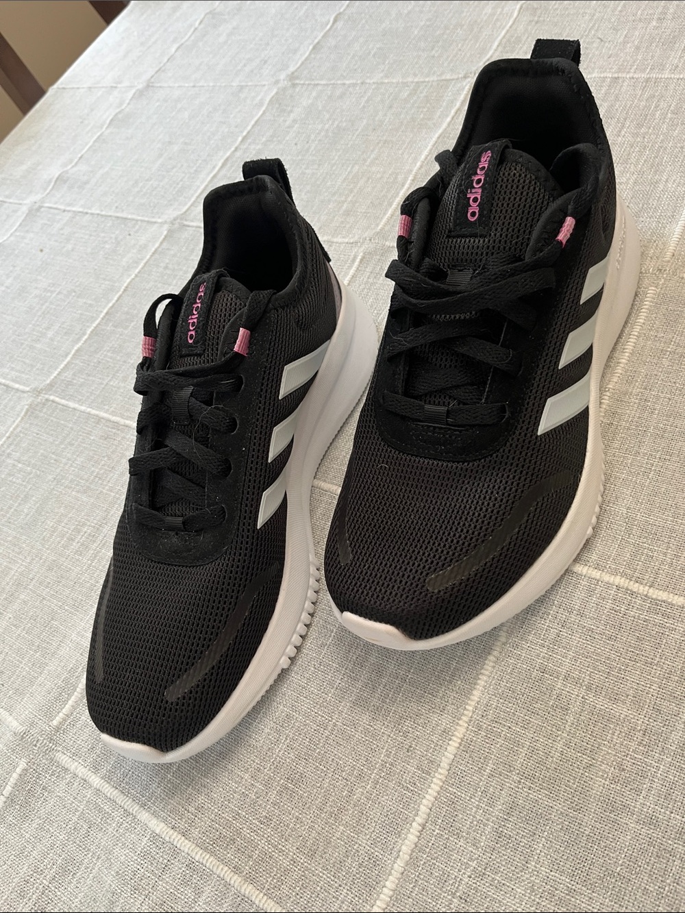ADIDAS Women’s Black Mesh Sneakers with Pink Accents